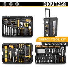 Load image into Gallery viewer, DEKO Hand Tool Set General Household Repair Hand Tool Kit with Plastic Tool box Storage Case Hammer Screwdriver Ratchet Wrench