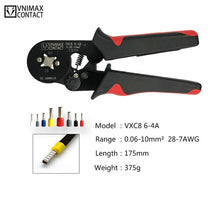 Load image into Gallery viewer, Tubular Terminal Crimping Tools HSC8 6-4A Pliers For 0.06-10mm2 28-7awg Terminals High Precision Electrical Pliers Clamp Sets