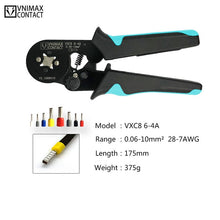 Load image into Gallery viewer, Tubular Terminal Crimping Tools HSC8 6-4A Pliers For 0.06-10mm2 28-7awg Terminals High Precision Electrical Pliers Clamp Sets